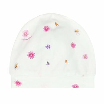 قبعة اطفال بالزهور باللون الابيض للبنات