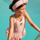 Girls Pink Bow Swimsuit, 1, hi-res