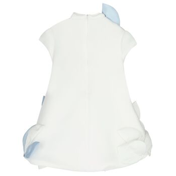 Girls White & Blue 3D Petal Dress