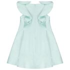 Girls Aqua Satin Ruffle Dress, 3, hi-res