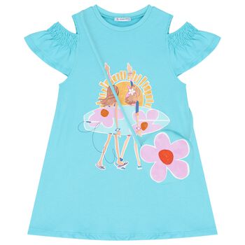 Girls Blue Ruffled Dress Set
