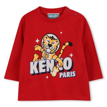Younger Boys Red Tiger Logo Long Sleeve Top