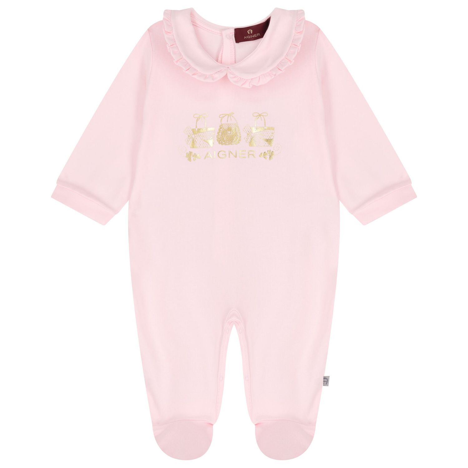 Baby Girls Pink & Gold Logo Babygrow, Hat & Bib Gift Set, 1, hi-res image number null