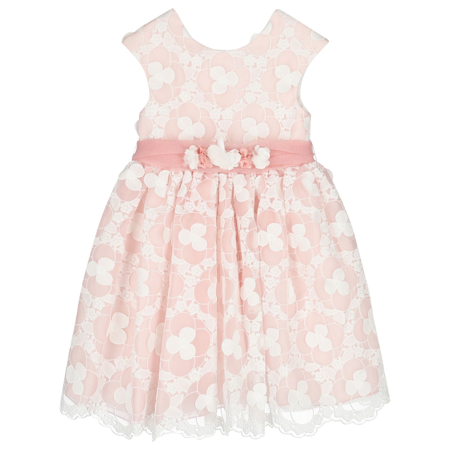 Girls Pink & White Embroidered Organza Dress, 1, hi-res