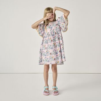 Girls Pink Logo Floral Dress