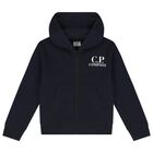 Boys Navy Blue Logo Zip Up Top, 1, hi-res