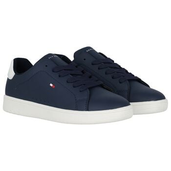 Boys Navy Blue & White Logo Trainers