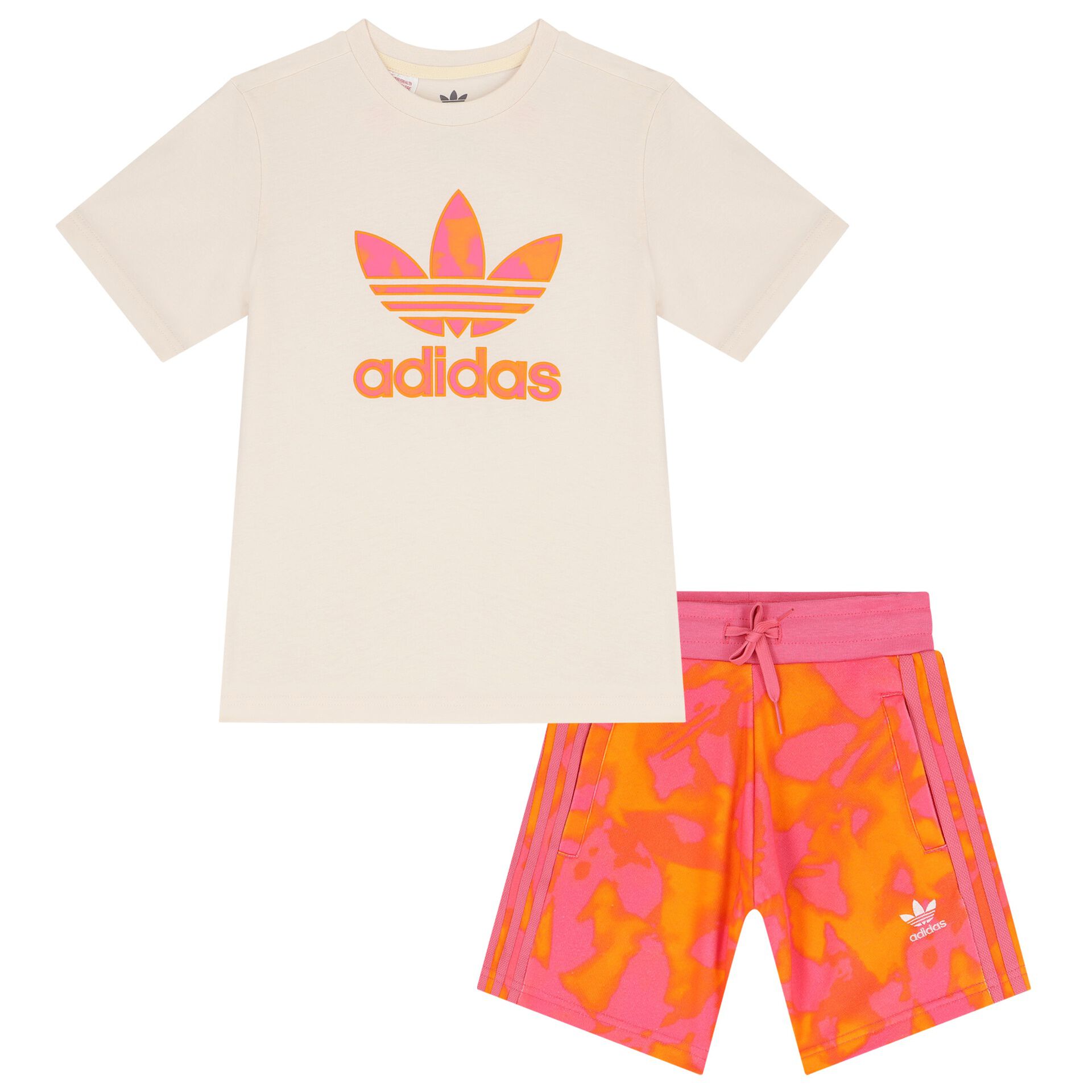 Adidas Kids Girls Beige Pink Trefoil Shorts Set Junior Couture Bahrain