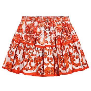 Girls White & Orange Majolica Skirt