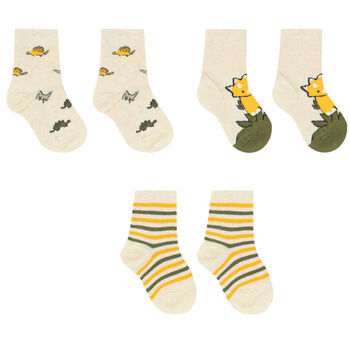 Younger Boys Ivory DInosaur Socks (3 Pack)