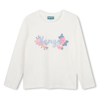 Girls Ivory Floral Logo Long Sleeve Top