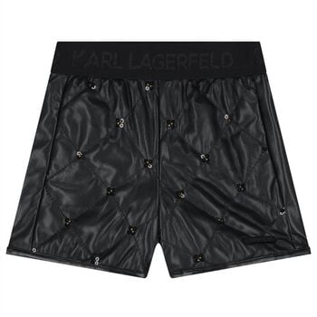 Girls Black Quilted Faux Leather Shorts