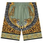 Boys Green, Yellow & Black Tiger Barocco Shorts, 1, hi-res