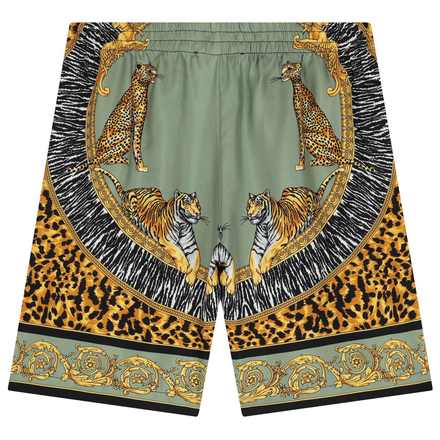 Boys Green, Yellow & Black Tiger Barocco Shorts, 1, hi-res