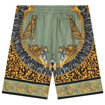 Boys Green, Yellow & Black Tiger Barocco Shorts