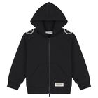 Black Logo Hooded Zip Up Top, 1, hi-res