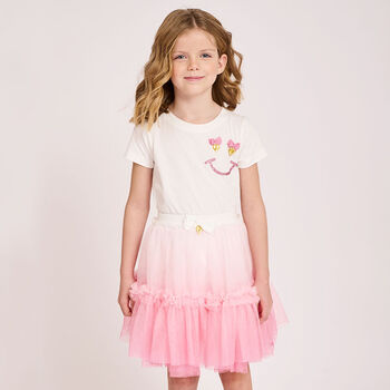 Girls White & Pink Ombre Tutu Skirt