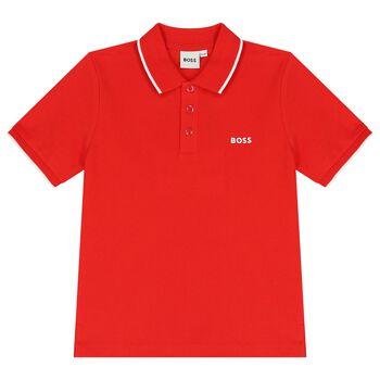 قميص أولاد بولو بالشعار باللون الأحمر