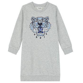 Girls Grey Tiger Sweatshirt Dress