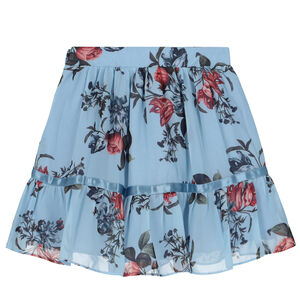Girls Blue Floral Chiffon Skirt