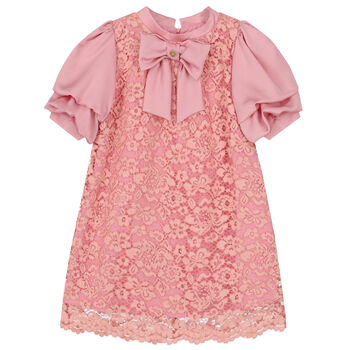 Girls Pink Satin & Lace Dress