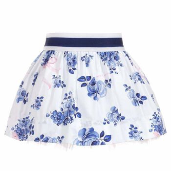 Younger Girls White & Blue Floral Skirt