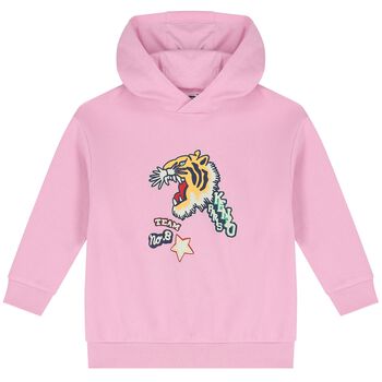 KENZO KIDS Girls Pink Varsity Tiger Hooded Top, 1 Girls Pink Varsity Tiger Hooded Top