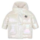 Younger Girls Ivory Iridescent Puffer Jacket, 1, hi-res