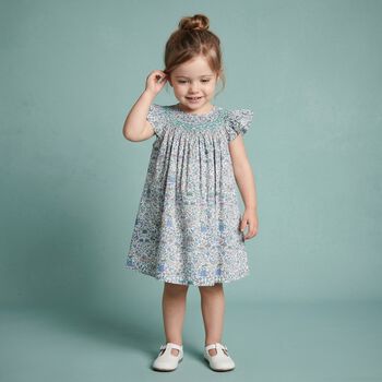 Baby Girls Blue & Green Liberty Print Dress
