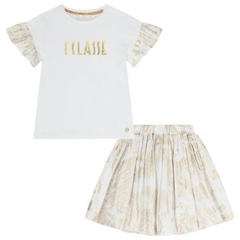 Girls White & Gold Geo Map Skirt Set