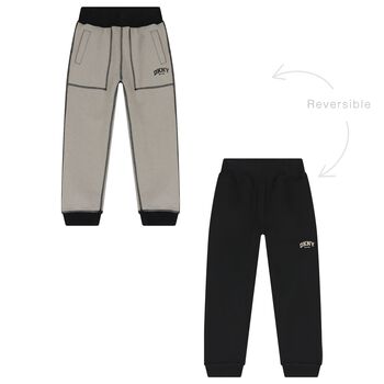 Boys Beige & Black Logo Reversible Joggers