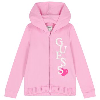 Girls Pink Logo Hooded Zip Up Top