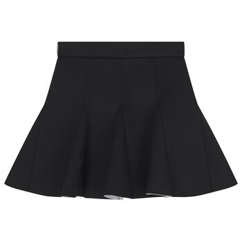 Girls Black Logo Scuba Pleated Skirt