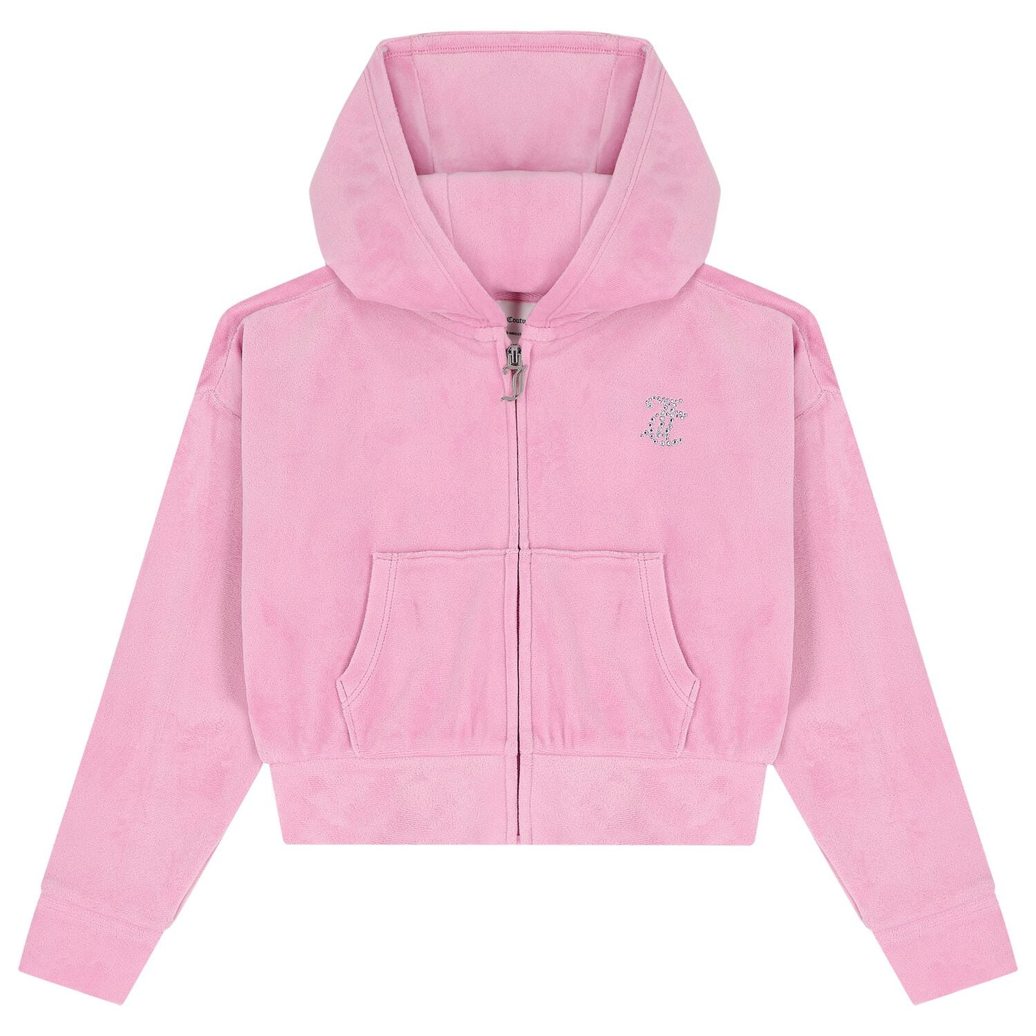 Girls Pink Crystal Embellished Diamant&eacute; Logo Hooded Zip Up Top, 1, hi-res