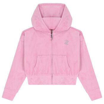 Girls Pink Crystal Embellished Diamant&eacute; Logo Hooded Zip Up Top