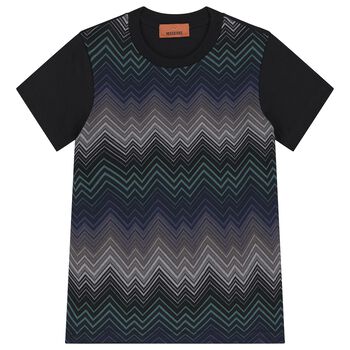 Boys Black Zig Zag Logo T-Shirt