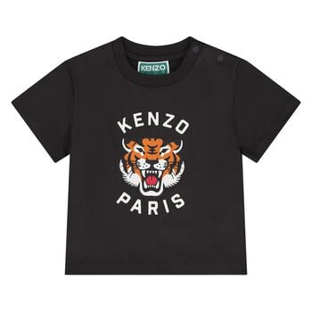 Younger Boys Black Tiger Logo T-Shirt