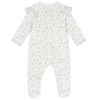 Baby Girls White & Pink Ruffled Babygrow