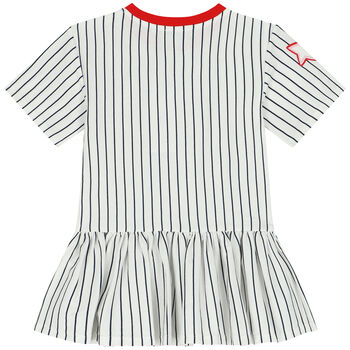 Girls White Logo Striped Dress