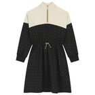 Girls Ivory & Black Logo Dress, 1, hi-res