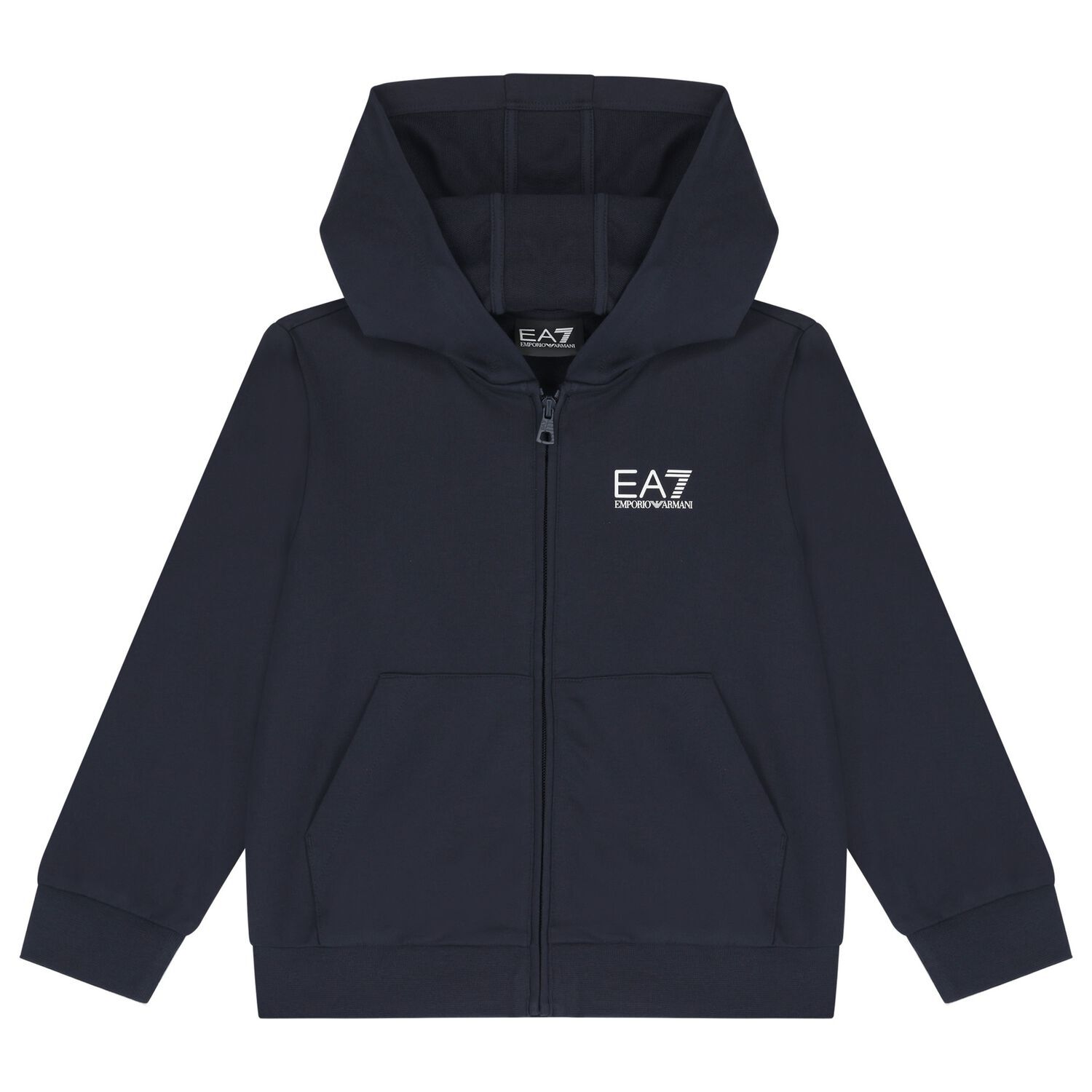 Boys Navy Blue Logo Hooded Zip Up Top, 2, hi-res image number null