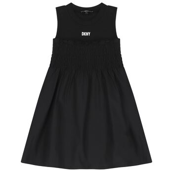 فستان بنات بالشعار باللون الأسود