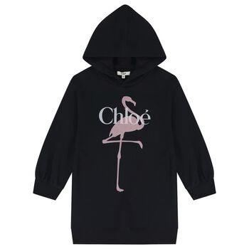 Girls Mini Me Black Flamingo Logo Hooded Dress