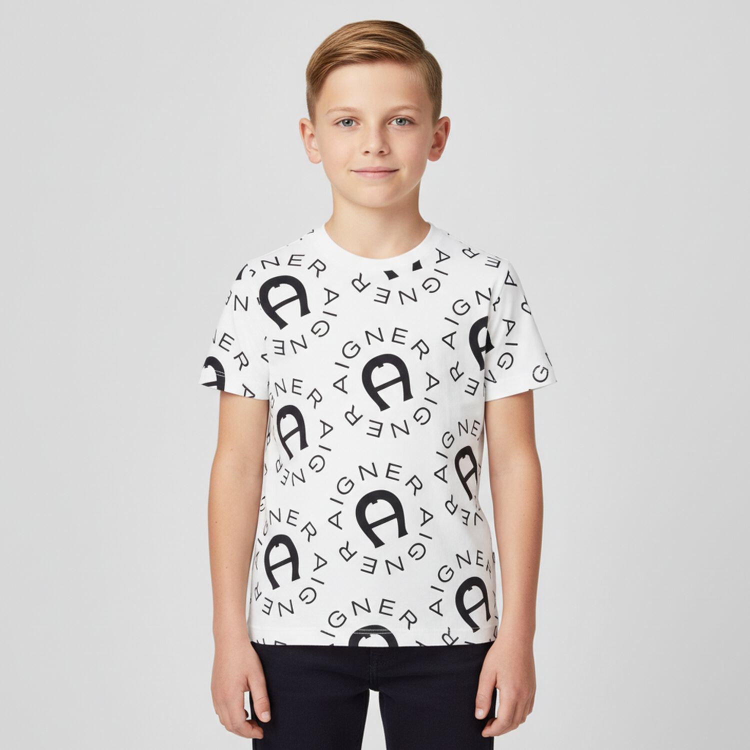 Boys White & Navy Blue Logo T-Shirt, 1, hi-res image number null