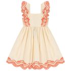 Girls Orange Broderie Anglaise Dress, 1, hi-res