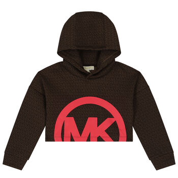 Girls Brown Logo Hooded Top