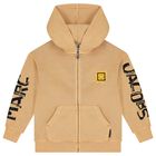 Beige Logo Hooded Zip Up Top, 1, hi-res