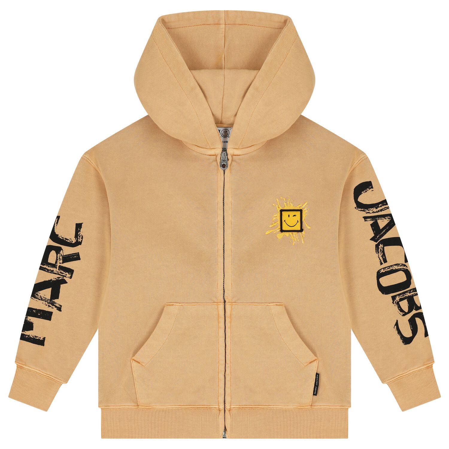 Beige Logo Hooded Zip Up Top, 1, hi-res