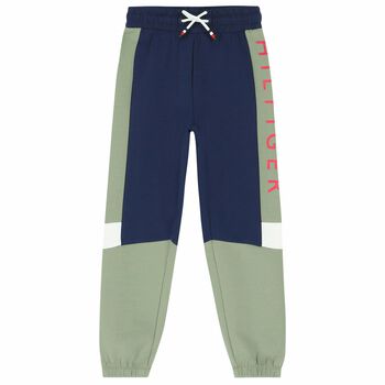 Boys Navy & Green Logo Joggers