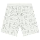 Boys White & Grey Logo Shorts, 1, hi-res